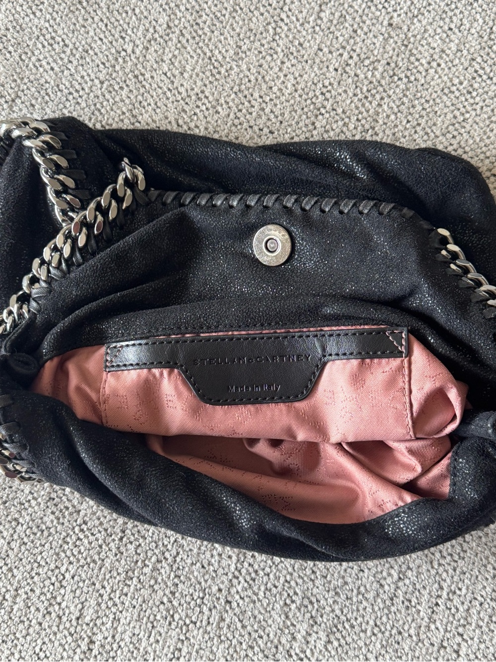Stella McCartney Black Faux-Leather Falabella with Silver Chain Trim - Picture 4 of 5